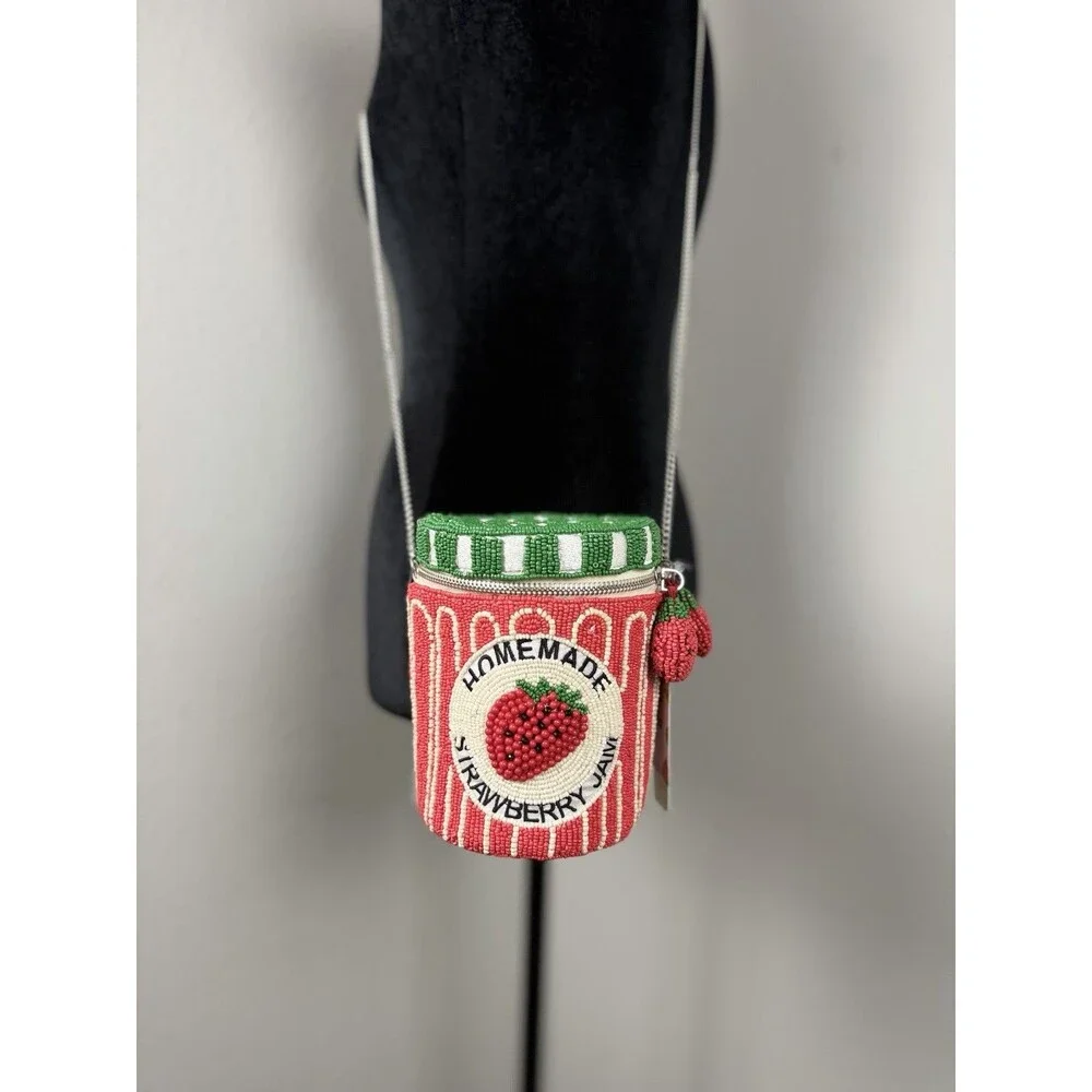 Hand-Beaded Strawberry Jam Bag Handmade Beaded Purse Made in India NWT Viral bag - Picture 2 of 12